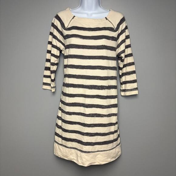 LOFT Dresses & Skirts - LOFT Nautical Striped 3/4 Sleeve Zipper Short Cotton Dress Sz M